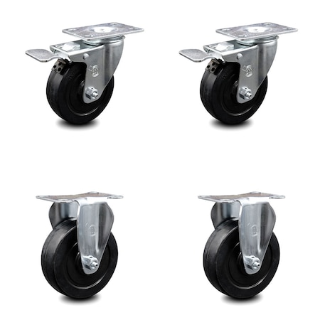 Service Caster 4 Inch Soft Rubber Swivel Top Plate Caster Lock Brakes 2 Rigid SCC, 2PK SCC-TTL20S414-SRS-2-R-2